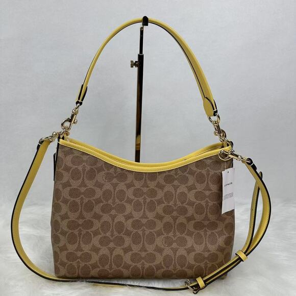 Coach Laurel Shoulder/Crossbody Bag In Signature Canvas CV975 Tan /Yellow NWT - Picture 4 of 8